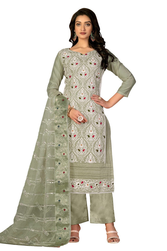 Light Green Colour Unstitched Modal Silk Fabric Straight Suit US1160933
