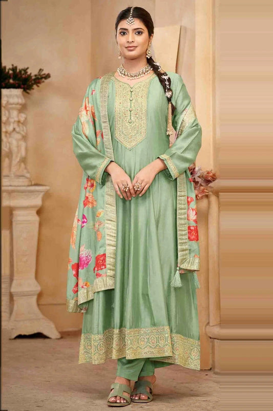 Light Green Colour Vichitra Silk Anarkali Suit SM1112946