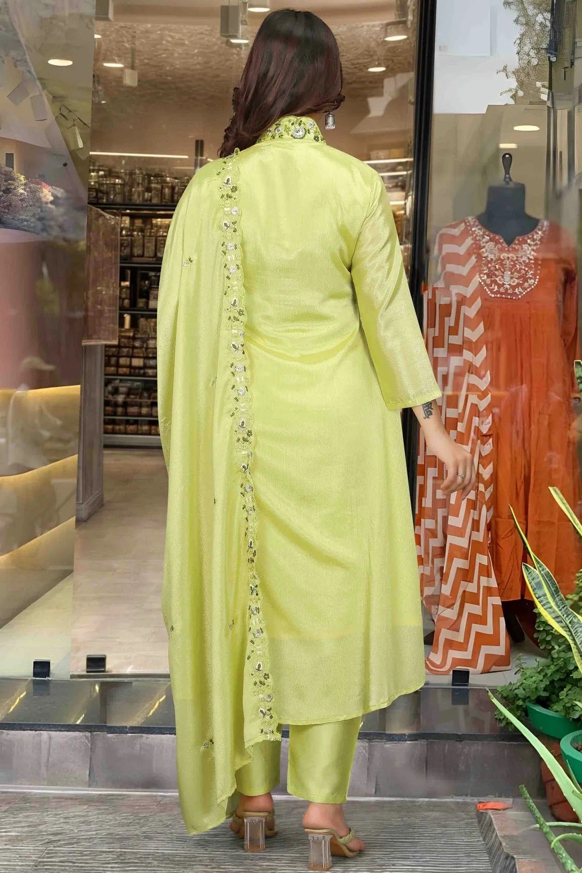 Light Green Colour Viscose Chinon Stitched Suit SS1113328 A