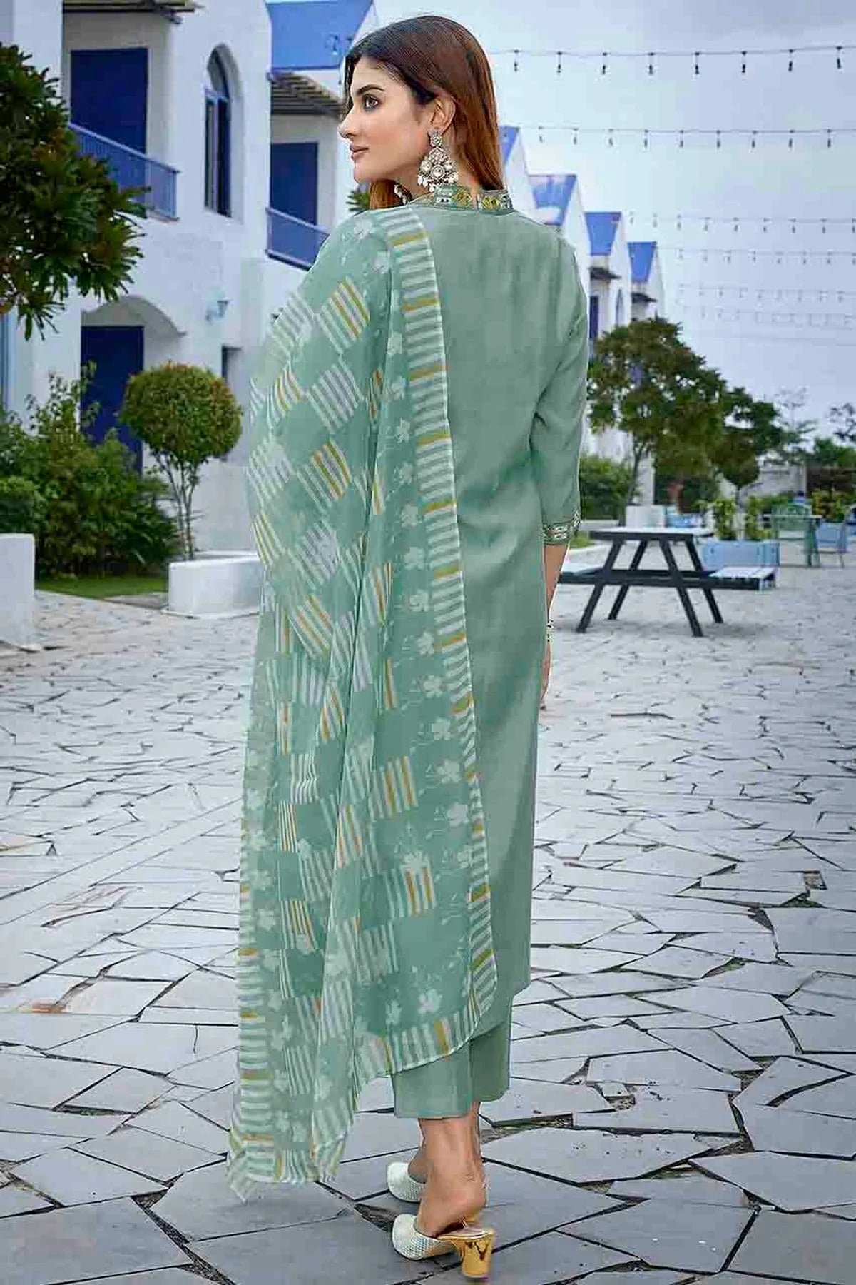 Light Green Colour Viscose Stitched Suit SS1112973 A