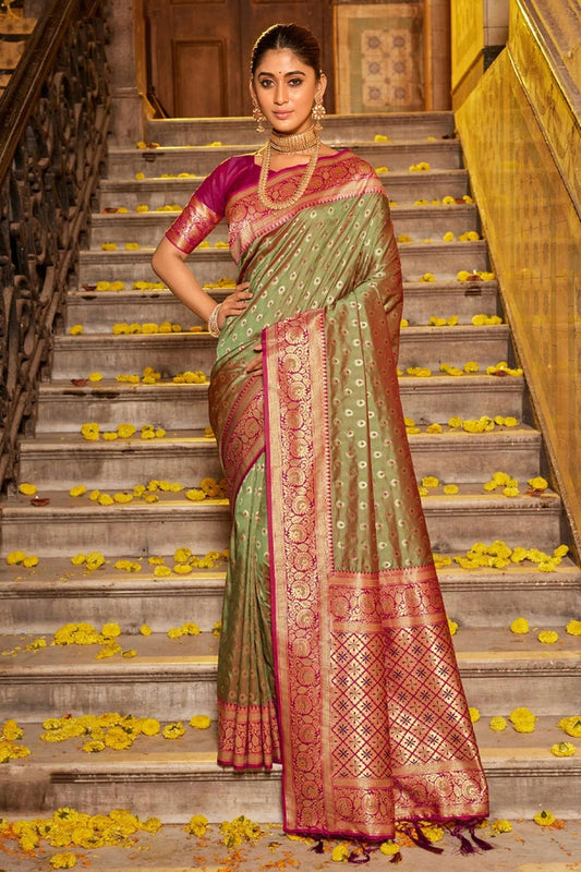 Light Green Colour Woven Work Banarasi Silk Saree SD1101508