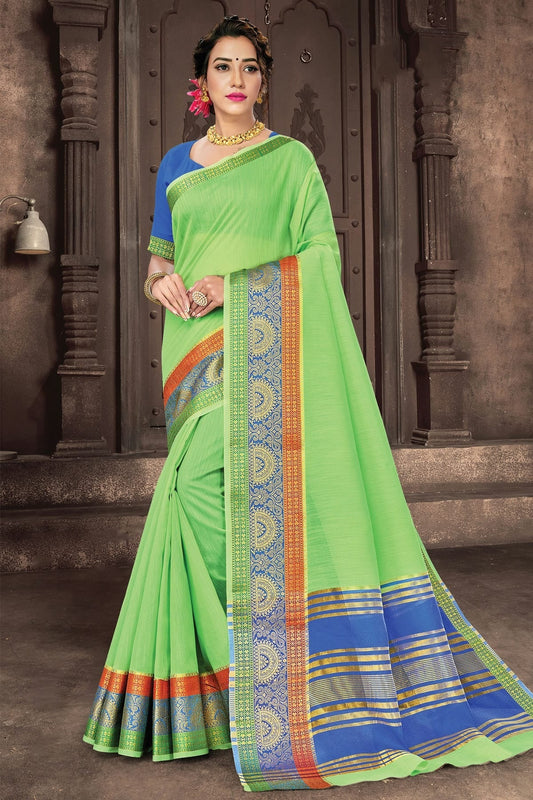 Light Green Colour Woven Work Cotton Handloom Saree SD1101267