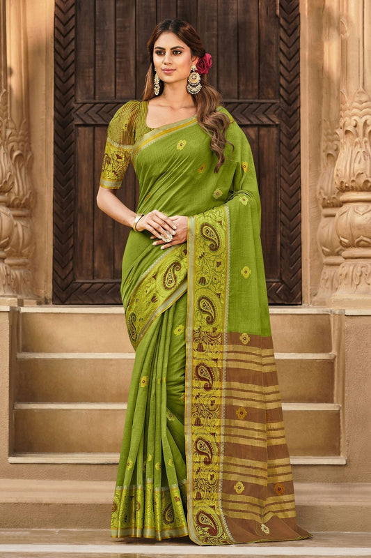 Light Green Colour Woven Work Cotton Saree SD1101289