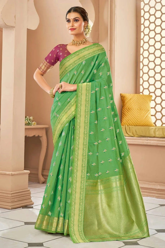 Light Green Colour Woven Work Cotton Saree SD1101337