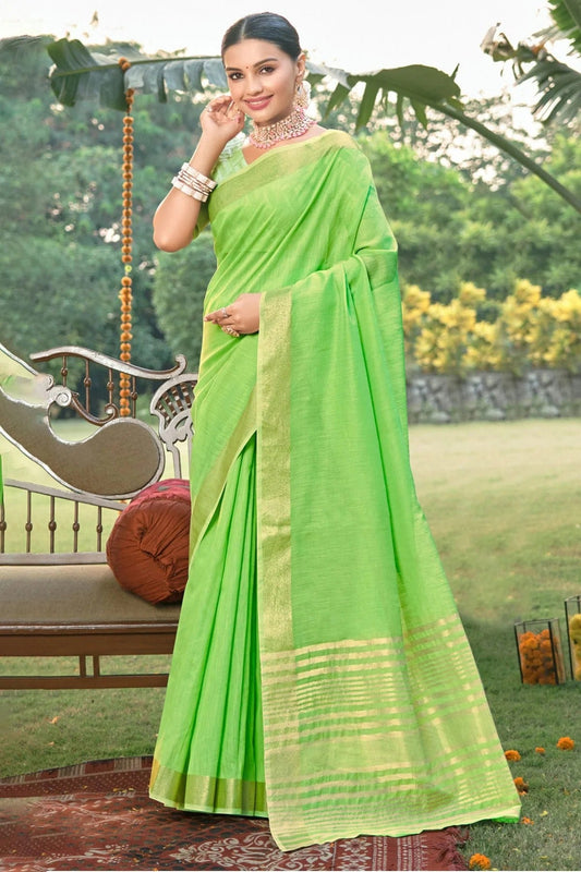 Light Green Colour Woven Work Cotton Saree SD1101568