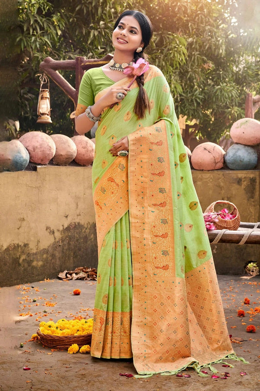 Light Green Colour Woven Work Cotton Saree SD1101751