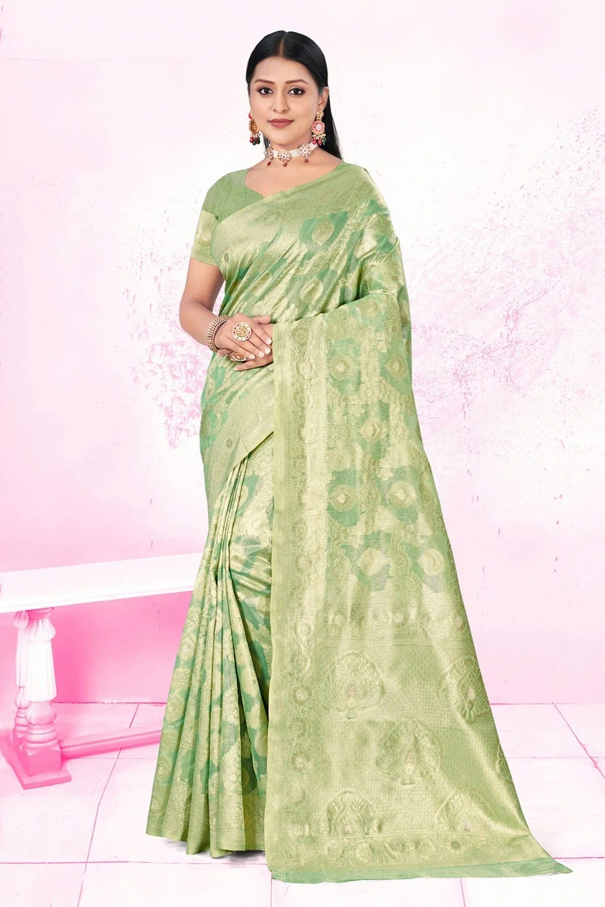 Light Green Colour Woven Work Cotton Saree SD1101860