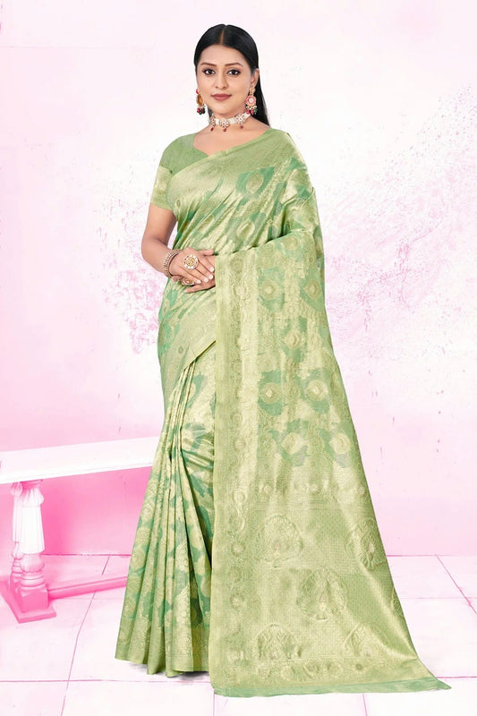 Light Green Colour Woven Work Cotton Saree SD1101860