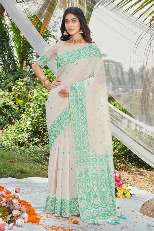 Light Green Colour Woven Work Cotton Saree SD1101913