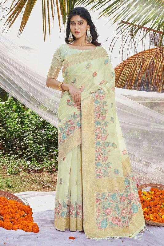 Light Green Colour Woven Work Cotton Saree SD1101918