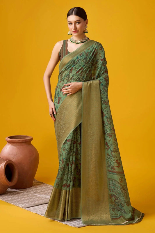 Light Green Colour Woven Work Cotton Saree SD1102110