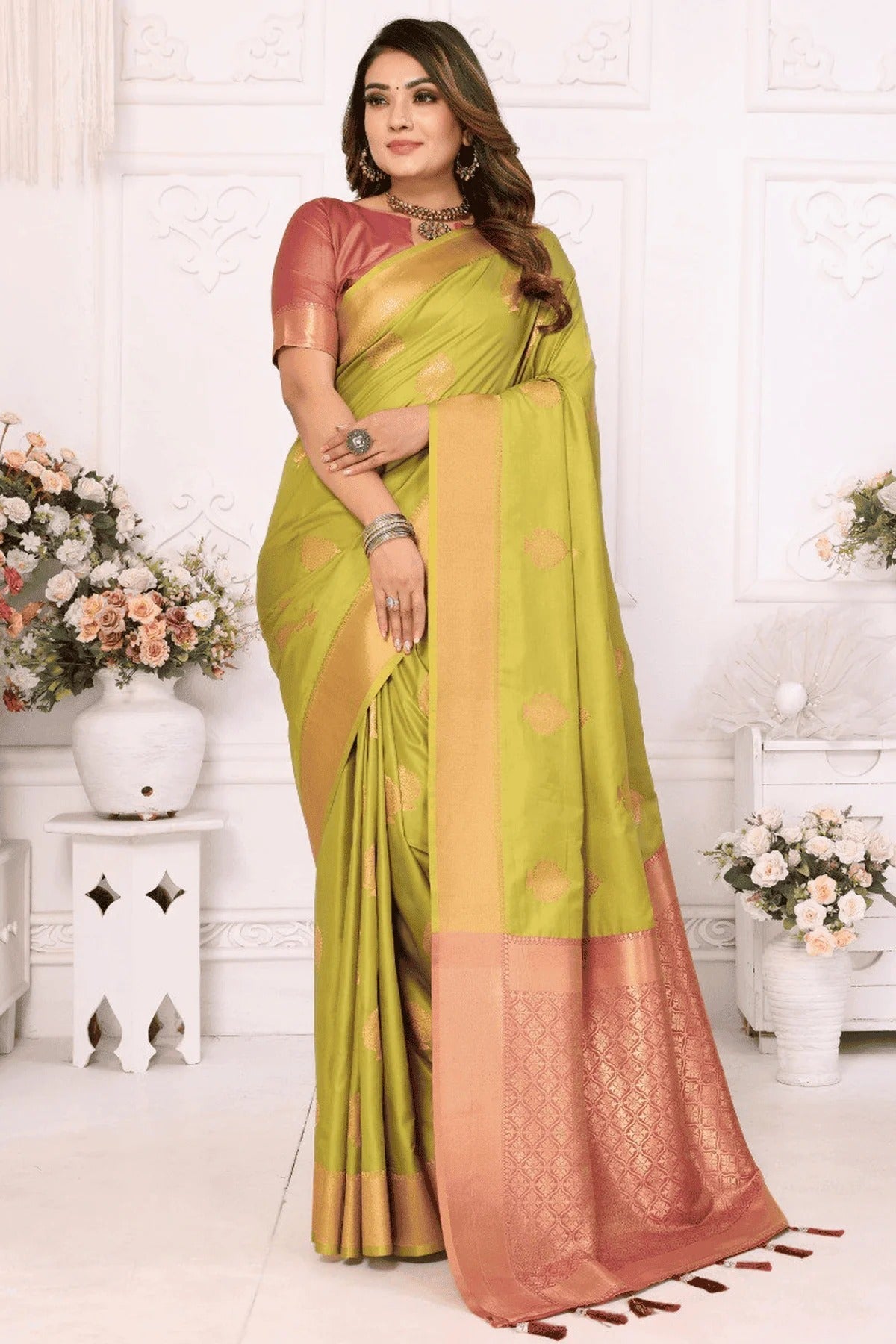 Light Green Colour Woven Work Lichi Soft Silk Traditional Saree SD1250312