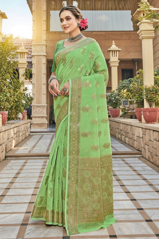 Light Green Colour Woven Work Linen Saree SD1101309
