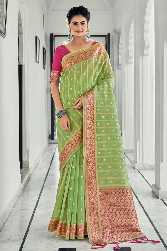 Light Green Colour Woven Work Organza Saree SD1101340