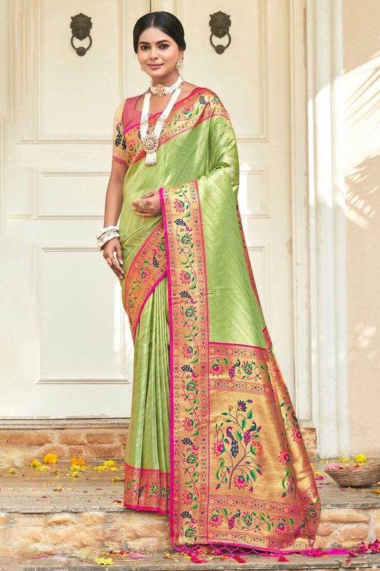 Light Green Colour Woven Work Paithani Silk Saree SD1101559