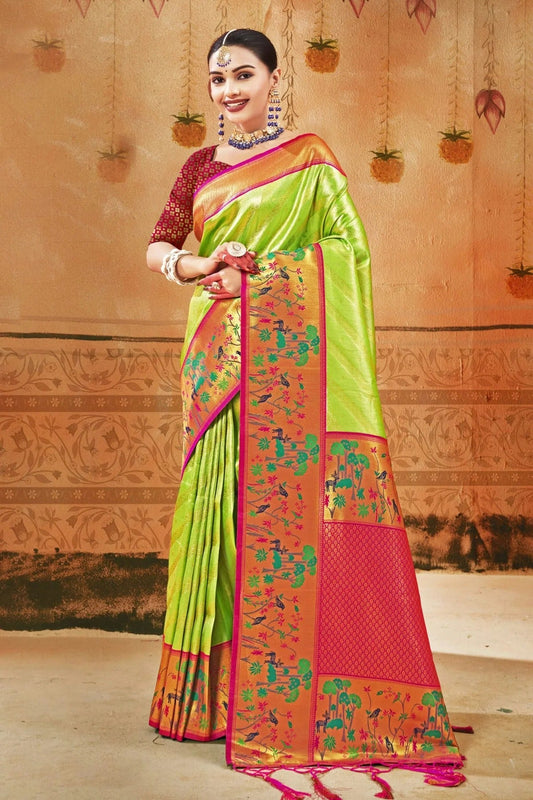 Light Green Colour Woven Work Paithani Silk Saree SD1101588