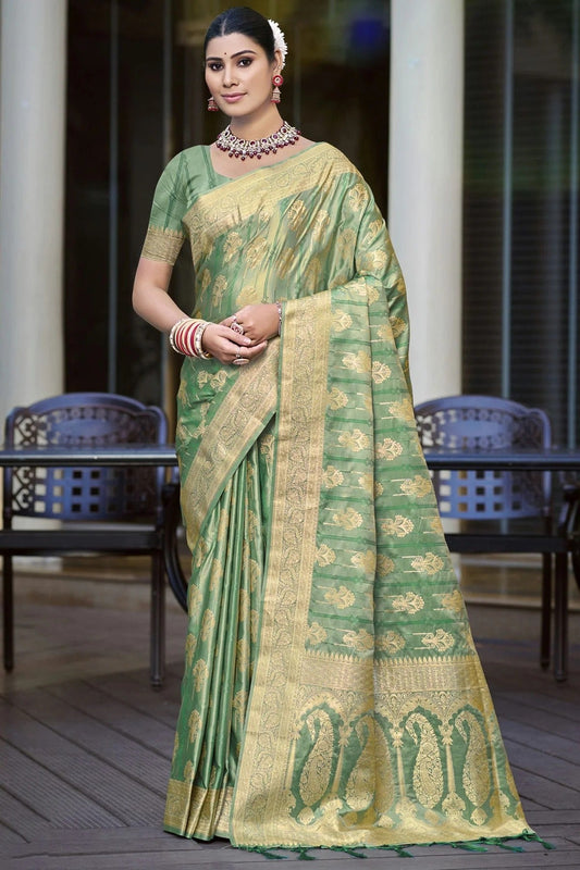 Light Green Colour Woven Work Satin Silk Traditional Saree SD1103208