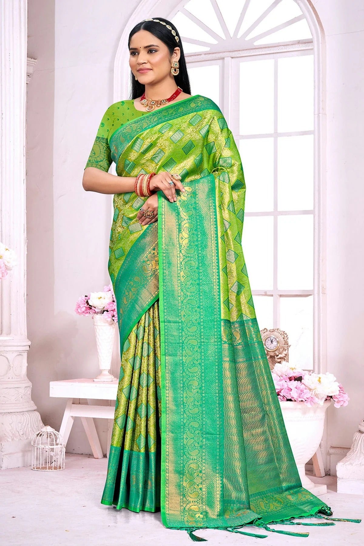 Light Green Colour Woven Work Silk Saree SD1102236