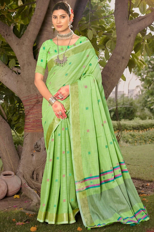 Light Green Colour Zari Work Cotton Saree SD1102319