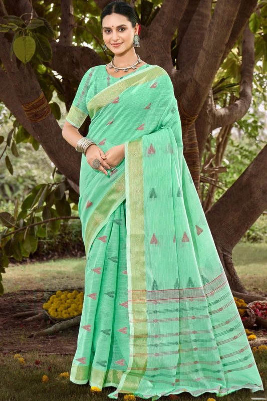 Light Green Colour Zari Work Cotton Saree SD1102325