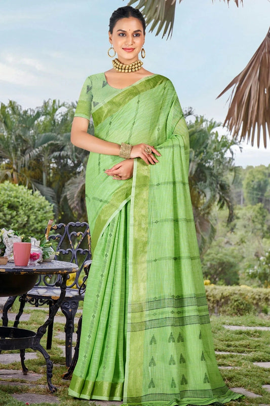Light Green Colour Zari Work Cotton Saree SD1102333