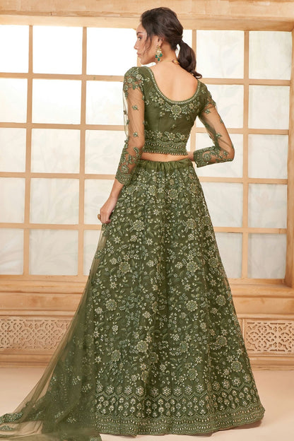 Light Green Embroidery Net and SilK Lehenga Choli LC1290141 A