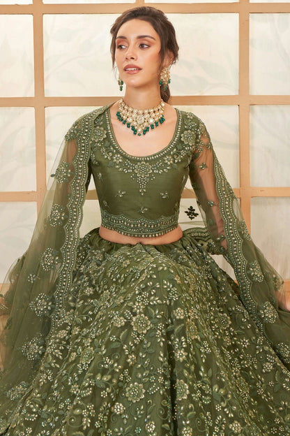 Light Green Embroidery Net and SilK Lehenga Choli LC1290141 B