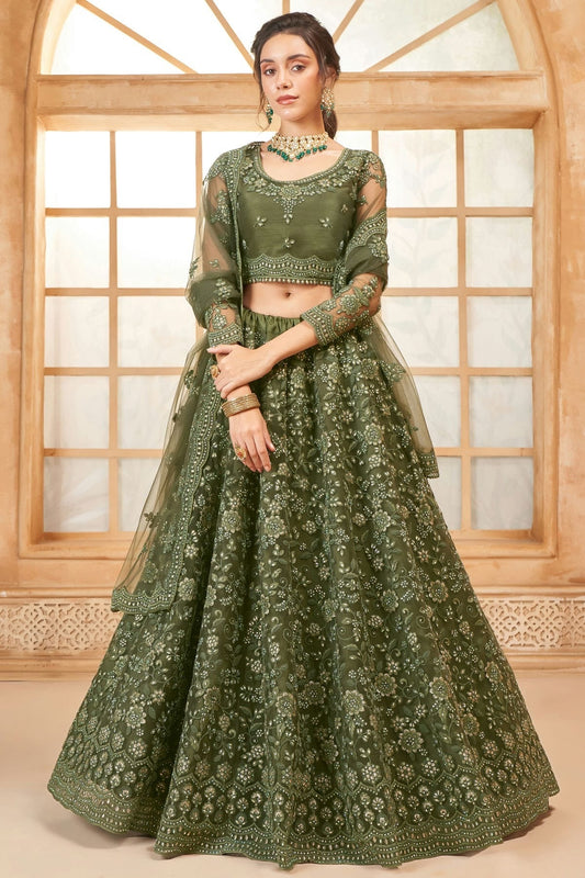 Light Green Embroidery Net and SilK Lehenga Choli LC1290141