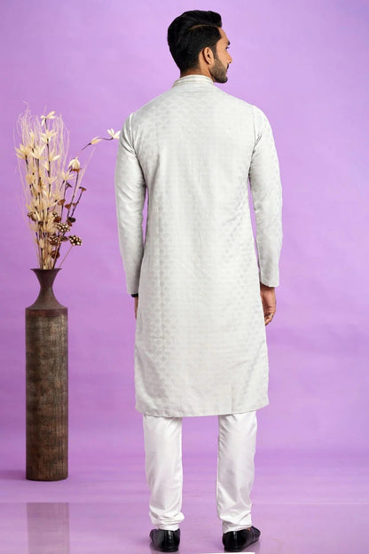 Light Grey Colour Jacquard Art Silk Pintex Work Kurta Pajama KP1230202 B