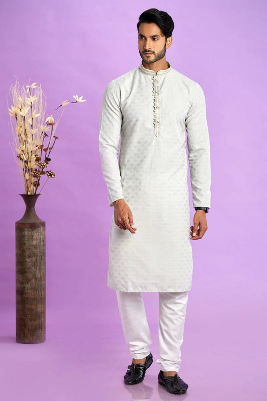 Light Grey Colour Jacquard Art Silk Pintex Work Kurta Pajama KP1230202