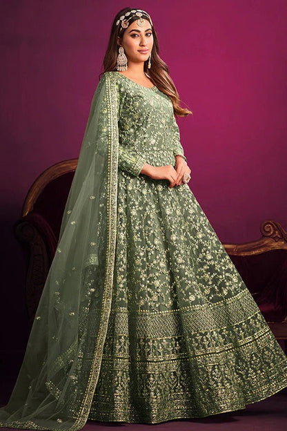 Light Grey Colour Net Anarkali Suit SM1050354 A