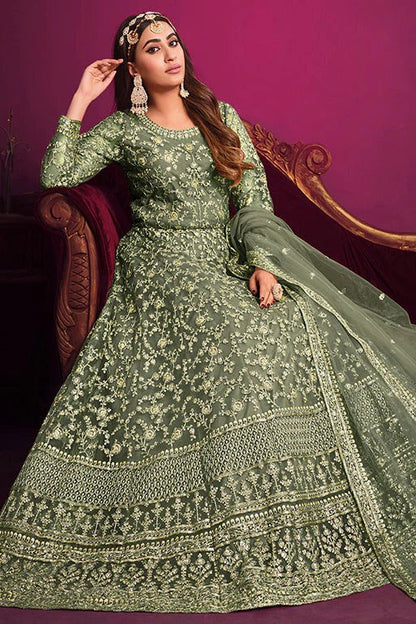 Light Grey Colour Net Anarkali Suit SM1050354 B