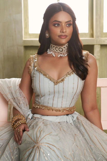 Light Grey Colour Semi Stitched Butterfly Net Lehenga Choli LC1112527 B