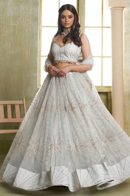 Light Grey Colour Semi Stitched Butterfly Net Lehenga Choli LC1112527