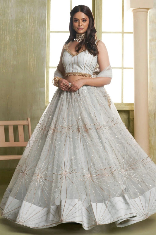 Light Grey Colour Semi Stitched Butterfly Net Lehenga Choli LC1112527