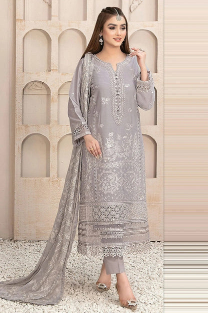 Light Grey Colour Semi Stitched Faux Georgette Pakistani Suit SM1140179