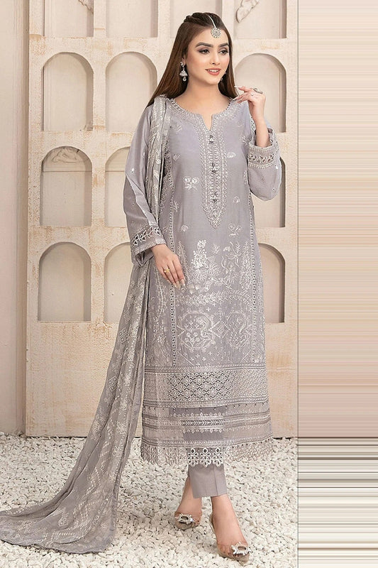 Light Grey Colour Semi Stitched Faux Georgette Pakistani Suit SM1140179