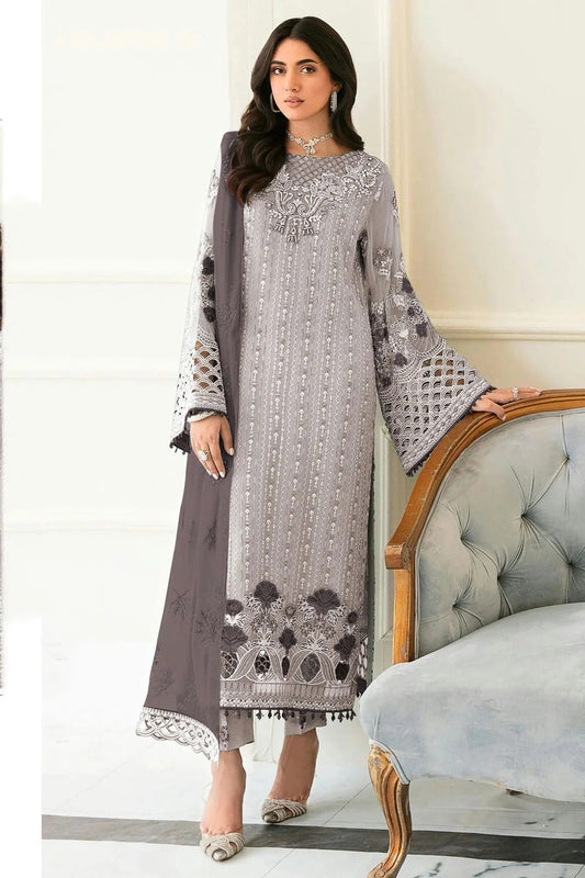 Light Grey Colour Semi Stitched Faux Georgette Pakistani Suit SM1140225
