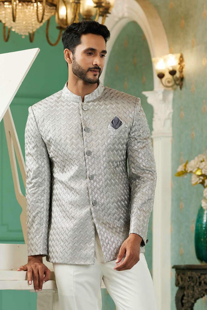 Light Grey Colour Thread Work Embroidery Art Silk Jodhpuri Set JP1230632