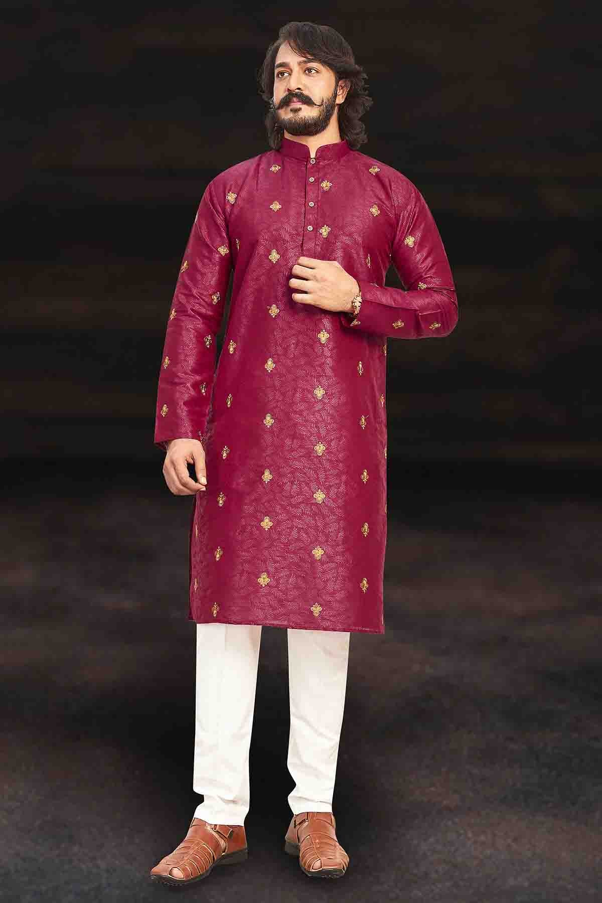 Light Maroon Colour Kurta Pajama In Art Silk KP1210001