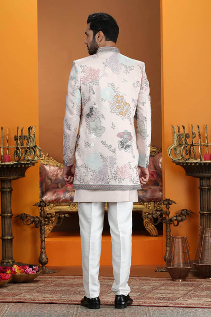 Light Peach Colour Art Silk Embroidery 3 Pcs Jacket Set