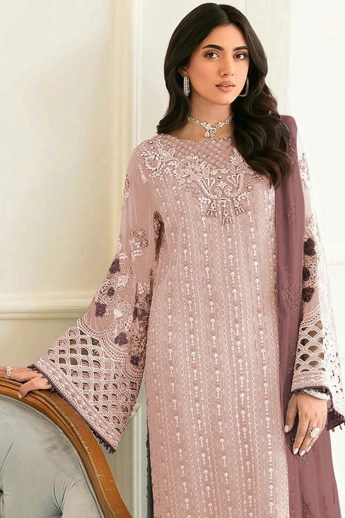 Light Peach Colour Semi Stitched Faux Georgette Pakistani Suit SM1140224 A