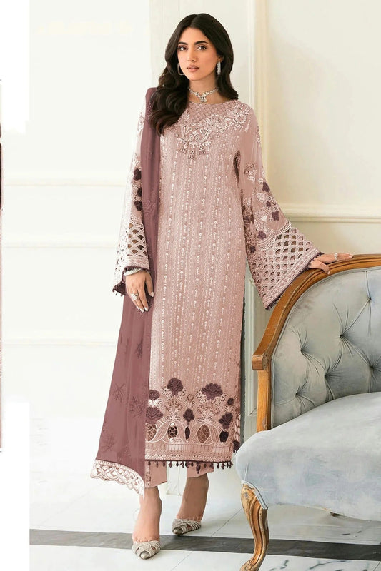 Light Peach Colour Semi Stitched Faux Georgette Pakistani Suit SM1140224