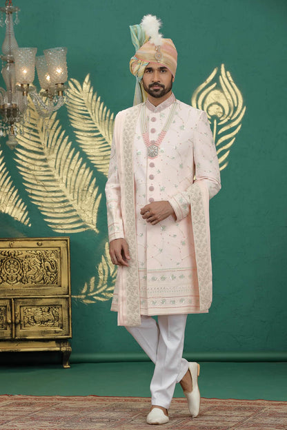 Light Pink Colour Art Silk Embroidery Sherwani