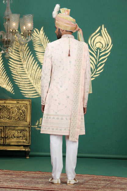 Light Pink Colour Art Silk Embroidery Sherwani