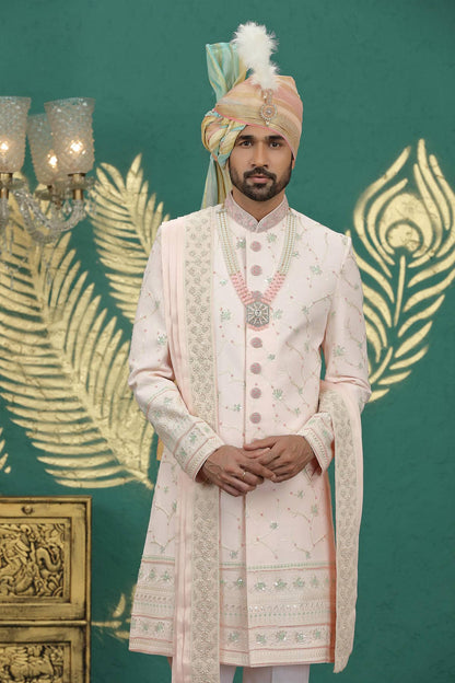 Light Pink Colour Art Silk Embroidery Sherwani