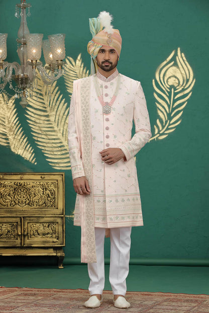 Light Pink Colour Art Silk Embroidery Sherwani