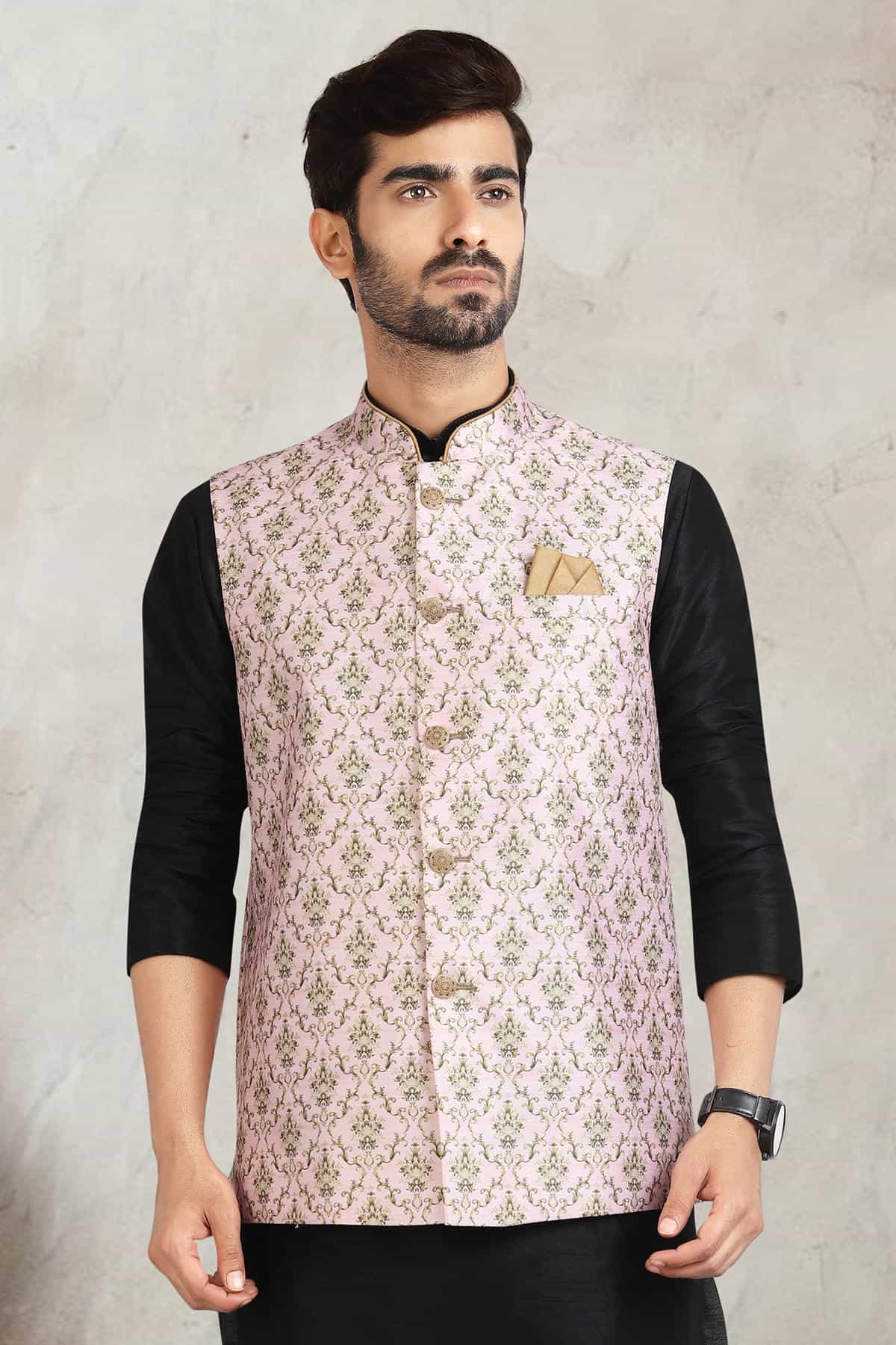 Light Pink Colour Banarasi Silk Digital Printed Kurta Pajama With Jacket