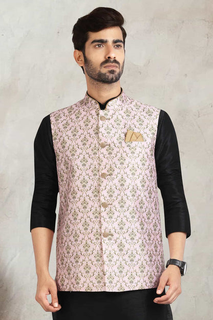 Light Pink Colour Banarasi Silk Digital Printed Kurta Pajama With Jacket