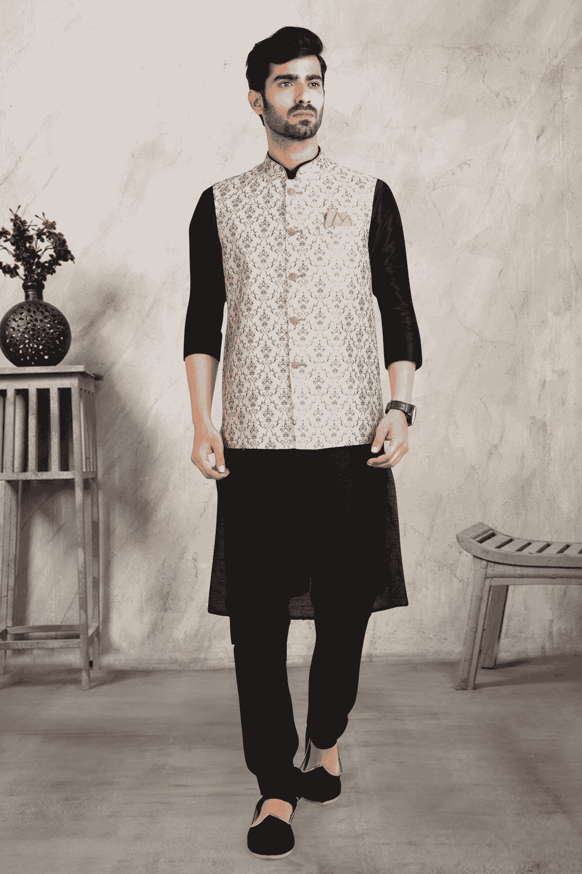 Light Pink Colour Banarasi Silk Digital Printed Kurta Pajama With Jacket